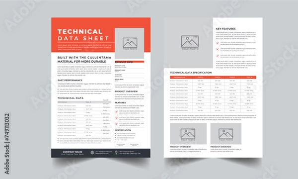 Fototapeta Technical Data Sheet layout template With 2 Style design layout