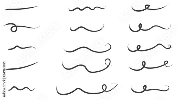 Obraz Brush strokes, black ink lines, vector abstract set with paint brush grunge texture on transparent background. Paintbrush strokes and ink smear stains. doodle underlines. vector illustration