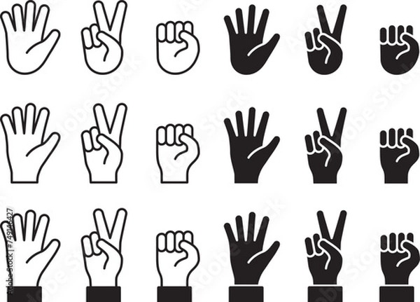 Fototapeta ジャンケンのハンドサインアイコンのベクターイラストセット