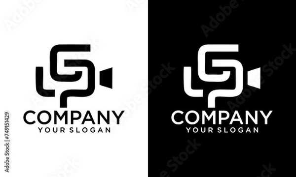 Fototapeta Creative Initial Monogram Letter GP in Camera Movie Film Studio Logo Design Branding Template