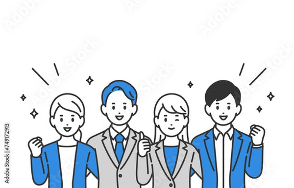 Obraz 肩を組むビジネスパーソン男女の上半身セット【人物ベクターイラスト素材】