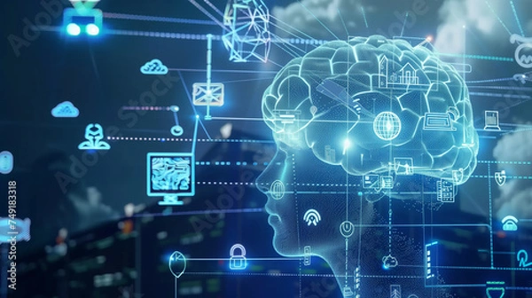 Obraz Explore digital transformation, big data, cloud computing, AI technology, and smart industry concepts.