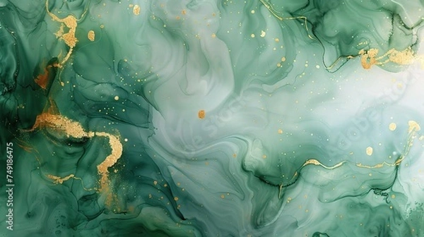 Obraz Watercolor background drawn by brush. Green paints spilled on paper