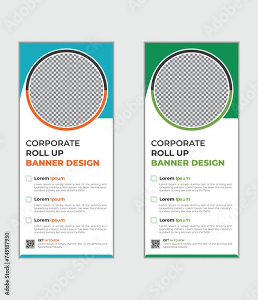 Obraz Roll up business template layout Creative vector rollup banner design template trendy gradient colors design vector bundle Modern creative corporate business roll up