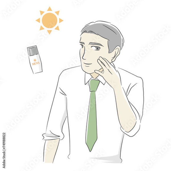 Obraz 日焼け止めを塗るサラリーマンのイラストセット（グリーン）