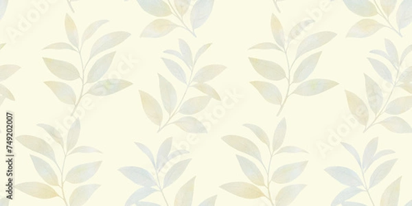Fototapeta Watercolor leaf surface design. Illustration of drawn branches with leaves for design, summer plants seamless background