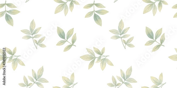 Fototapeta seamless botanical background of leaves, hand-drawn watercolor pattern, abstract illustration for wallpaper and packaging design, leaves on branches collected in an endless ornament