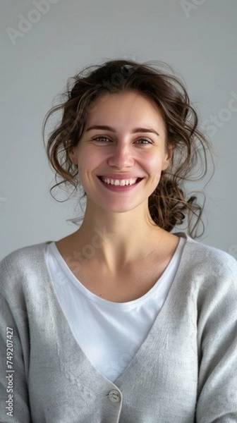 Obraz Confident woman against a neutral background, suitable for mother user persona representation.