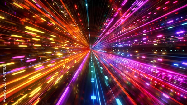 Fototapeta 1点に集中するカラフルな光の回廊
