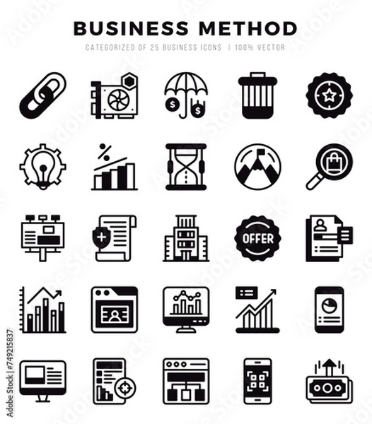 Fototapeta Business Method Lineal Filled icons collection. 25 icon set in a Lineal Filled design.