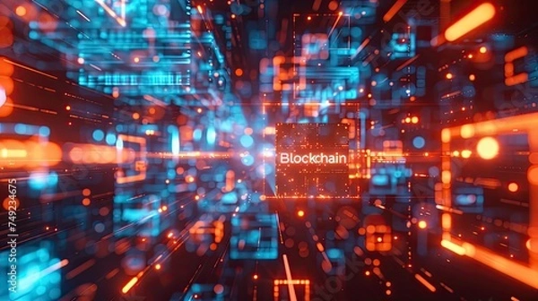 Fototapeta Blockchain technology with text, edge computer concept