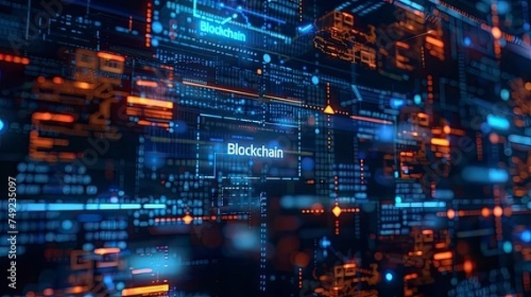Fototapeta Blockchain technology with text, edge computer concept