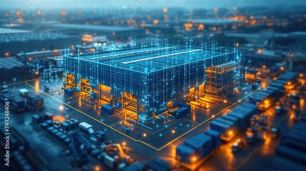 Fototapeta Modern Warehouse Building Structure with AI Technology 