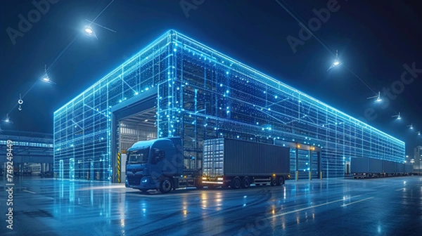 Fototapeta Modern Warehouse Building Structure with AI Technology 