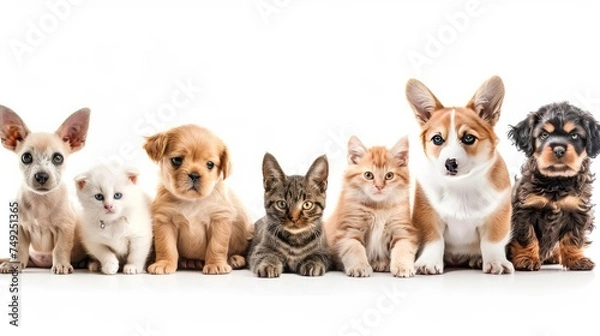 Fototapeta Different pets such as dogs and cats. Set collection, isolated on white background. Generative ai