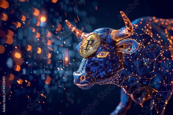 Obraz Digital Bull market of Bitcoin Concept.