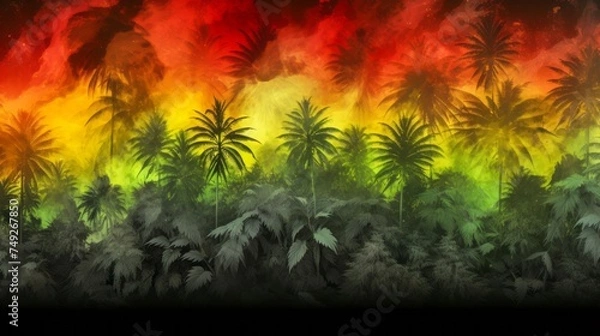 Obraz Cannabis garden on reggae background.