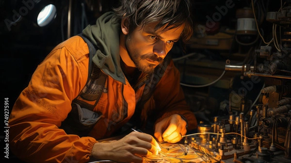Fototapeta Skilled Welder in Metal Industry: Safety Gear and Tools for the Job - A Guide for Construction Workers and Factory Employees, generative AI