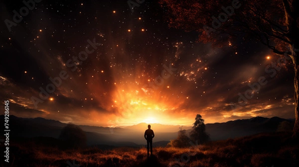 Obraz Man Observing a Spectacular Sunset