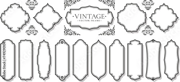 Obraz Set of vintage frames Empty Vertical labels. Old ornate label, decorative frame and retro badge. Royal wedding insignia, sale sticker or invitation card. Isolated vector symbols