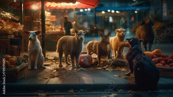 Fototapeta Vibrant Night Market: Capturing the Spirit of Christmas in the City with People, Crowds, and Festive Fun, generative AI