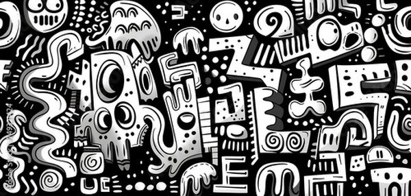 Fototapeta monochrome abstract doodle art illustration background