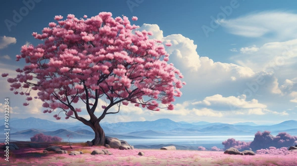 Fototapeta Vibrant Seasons: Stunning Nature Scenes with Trees, Flowers, and Sky in Gorgeous Landscapes and Parks - Vector Illustrations of Plant Life, generative AI