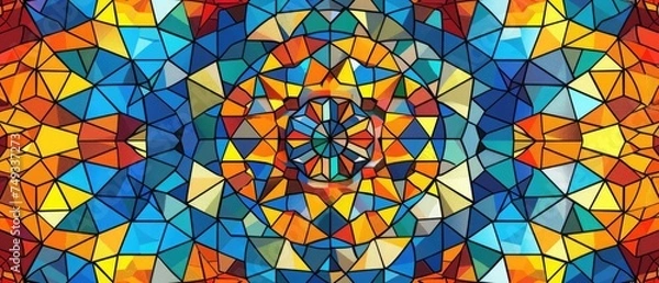 Fototapeta Geometric design, Mosaic of a vector kaleidoscope, abstract Mosaic Background, colorful Futuristic Background, geometric Triangular Pattern. Mosaic texture. Stained glass effect. EPS 10 Vector