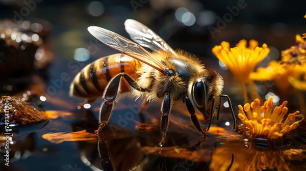 Fototapeta Vibrant Macro Wildlife: Close-Up Views of Insects, Bees, Flowers, and More in Nature's Splendor - Explore the Beauty of Summer Gardens in Full Bloom, generative AI