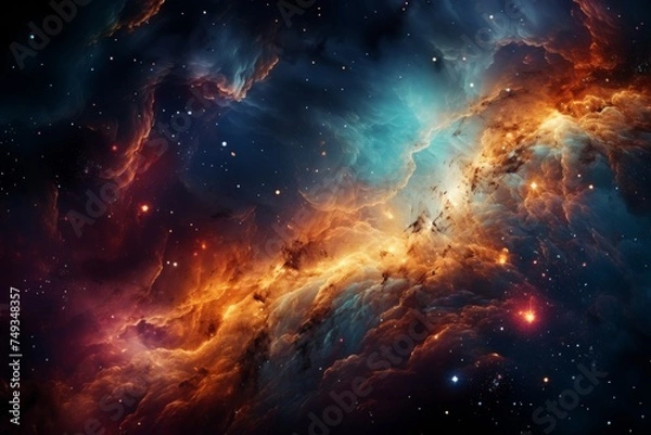 Fototapeta A view from space to a spiral galaxy and stars. Universe filled with stars, nebula and galaxy