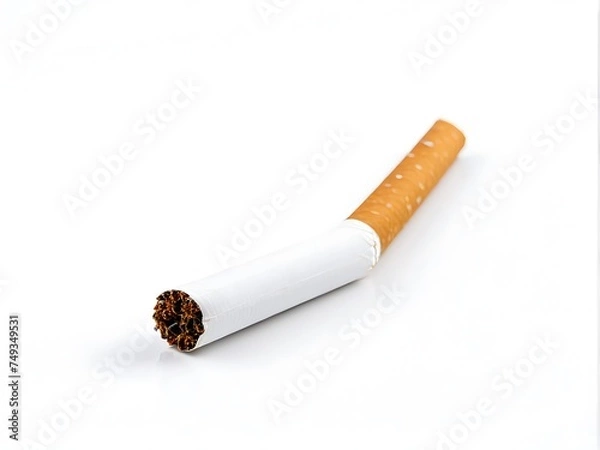 Obraz Close-up of a single cigarette on a white background, highlighting its texture and form.