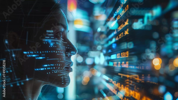 Fototapeta Financial analysis ,smart women trader with abstract stock graph monitor with blur bokeh background.