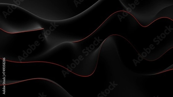 Obraz Black 3d texture background with red lines in wave shape style