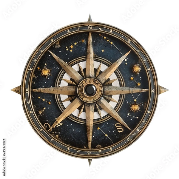 Obraz Celestial Compass, transparent background, isolated image, generative AI
