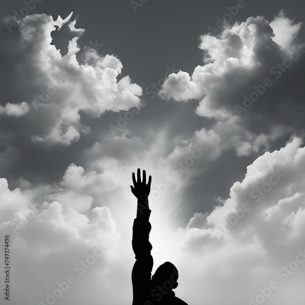 Obraz Two hands silhouettes reaching to the sky reaching the clouds 