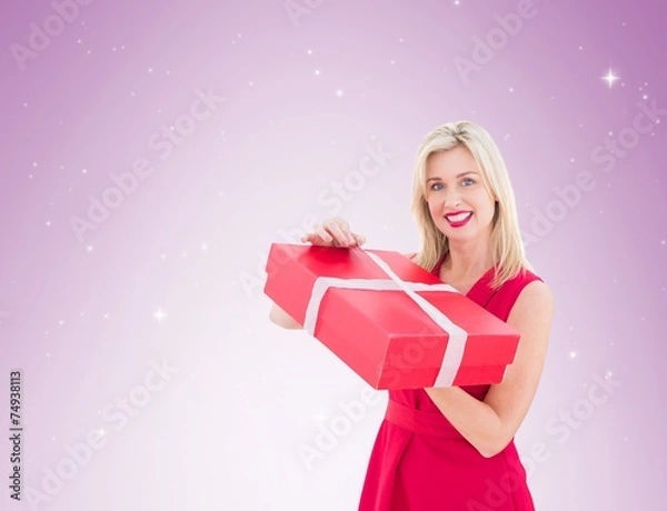 Obraz Pretty blonde opening gift