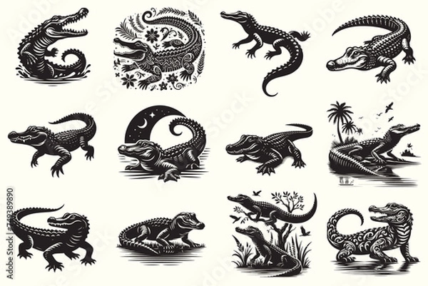 Obraz Alligator silhouette Vector Illustration Set