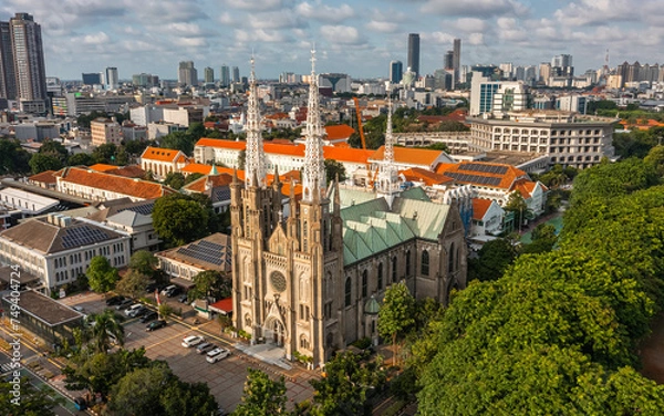 Fototapeta Aerial view of Jakarta Cathedral. It is located in Central Jakarta near Merdeka Square