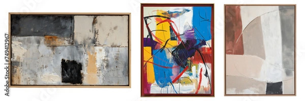 Fototapeta Abstract trendy paintings in neutral frames. Isolated on transparent background.