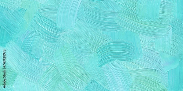 Fototapeta Turquoise abstract background of oil paint with brush strokes textures 