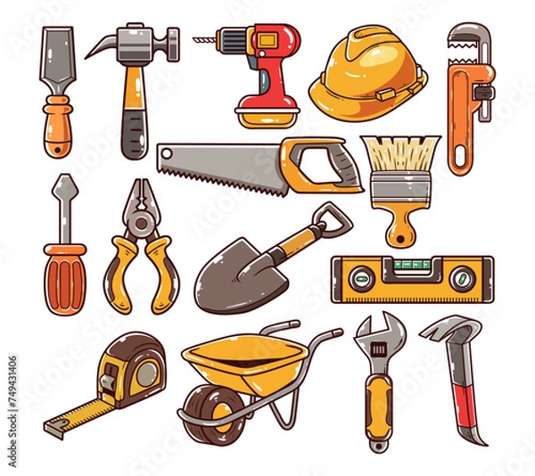Fototapeta Construction equipment element vector illustration set