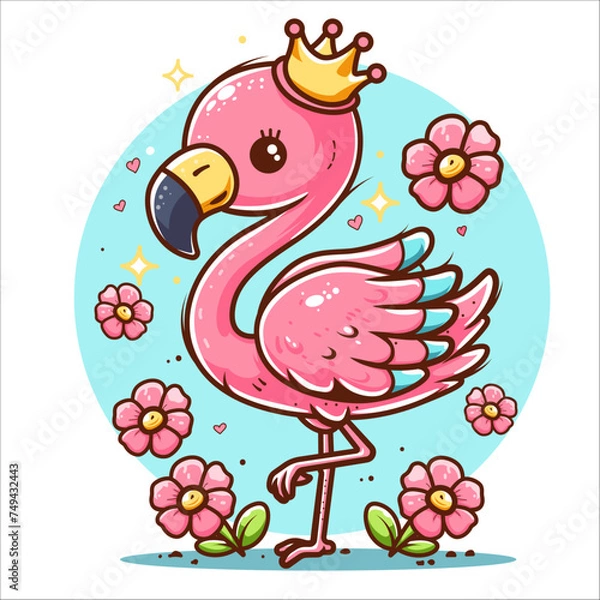 Fototapeta Cute cartoon shibi flamingo character