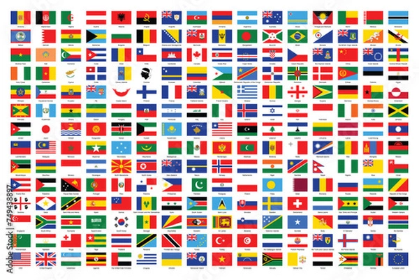 Fototapeta Flags of the world. Big collection set of World Countries National Flags. In alphabetical order