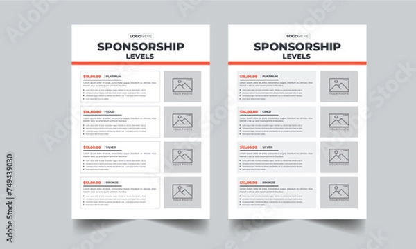 Fototapeta Sponsorship Levels Fundraising Flyers design layout template with 2 Style design