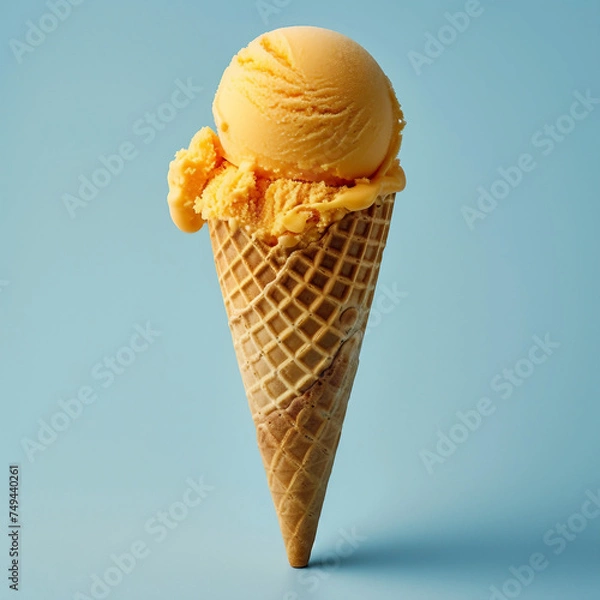 Fototapeta Mandarin ice cream isolated on a clean background - ice cream, cone, waffle cone