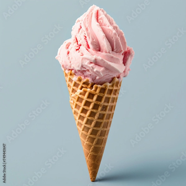 Fototapeta Pomegranate ice cream isolated on a clean background - ice cream, cone, waffle cone 
