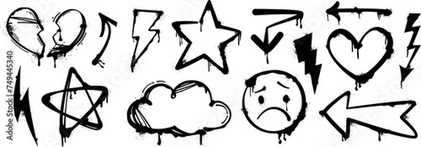 Obraz Spray paint graffiti star arrow heart cloud lightning bolt and smiley
