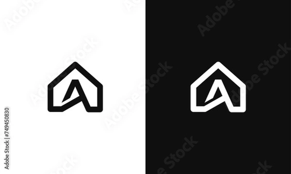 Fototapeta A letter creative, minimal monogram home real estate logo vector template. Home, mortgage Logo Design Creative Modern Vector in black and white color.