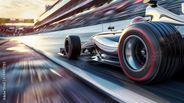 Fototapeta race car formula 1 driver driving fast high speed in race track in motorsport challenge competition, with beautiful curve of circuit with high performance engine technology of motorsport