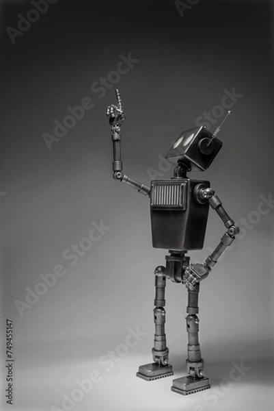 Obraz Humanoid robot on a dark background. Concept of the future of artificial intelligence and the fourth industrial revolution.